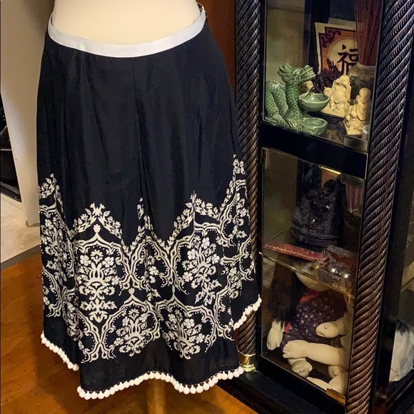 ❤️❤️❤️Loft Boho Embellished Skirt Pom Pom trim 6 - Picture 1 of 8